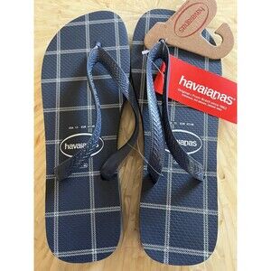 HAVAIANAS Flip Flops NWT 13 Mens Thong Brazil Slippers‎ Sandals Blue Plaid Shoes